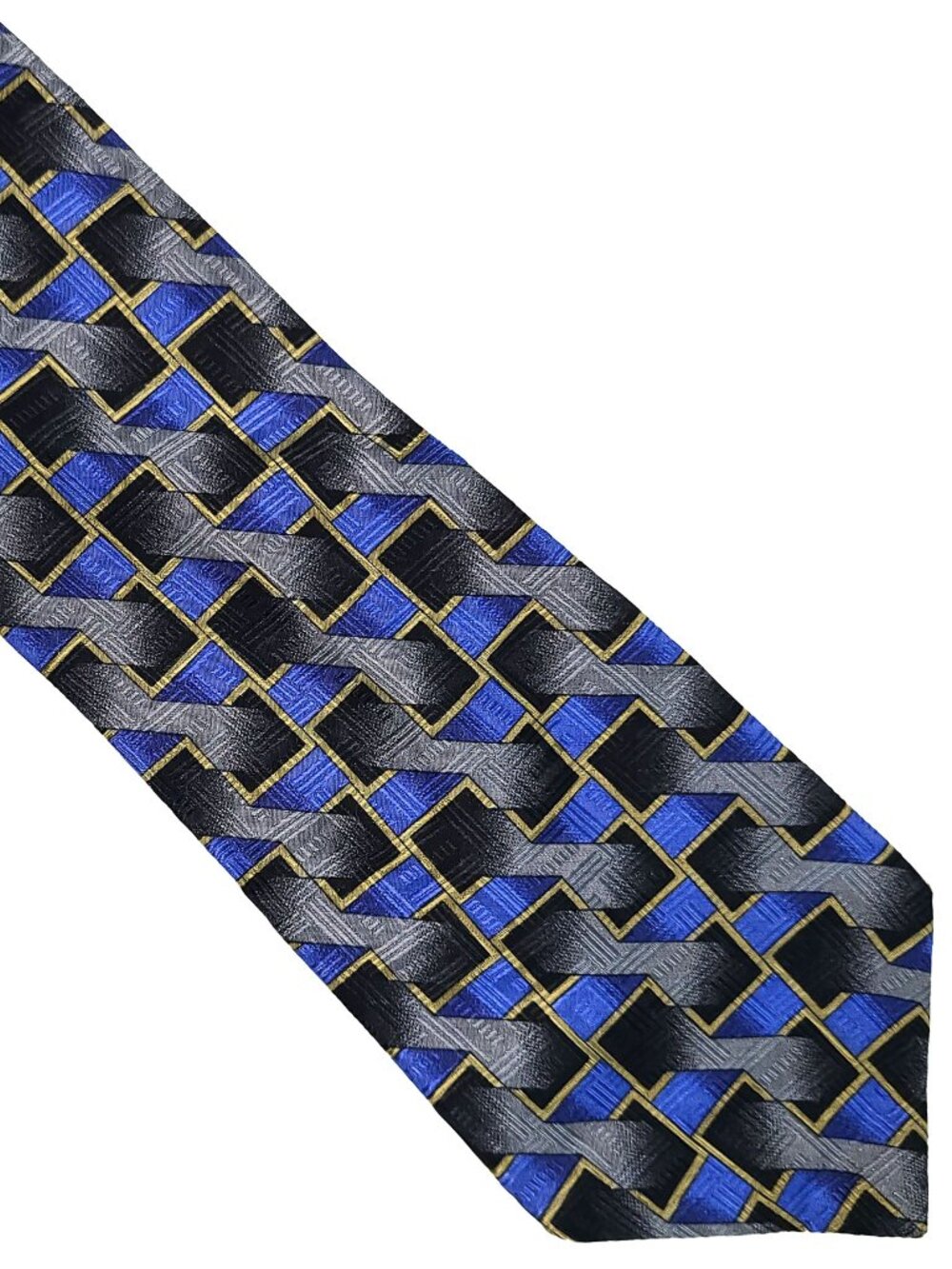 Repp Brank Black Blue Gray Geometric Silk Extra Long Tie Necktie 4 x 67